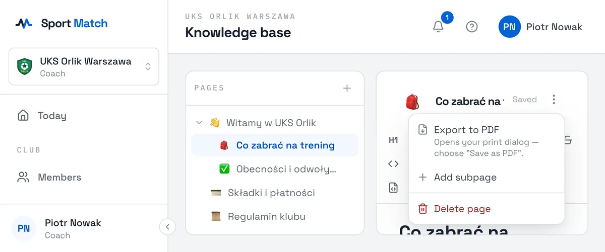 Sport Match screenshot: Click the Page actions menu next to the title.
