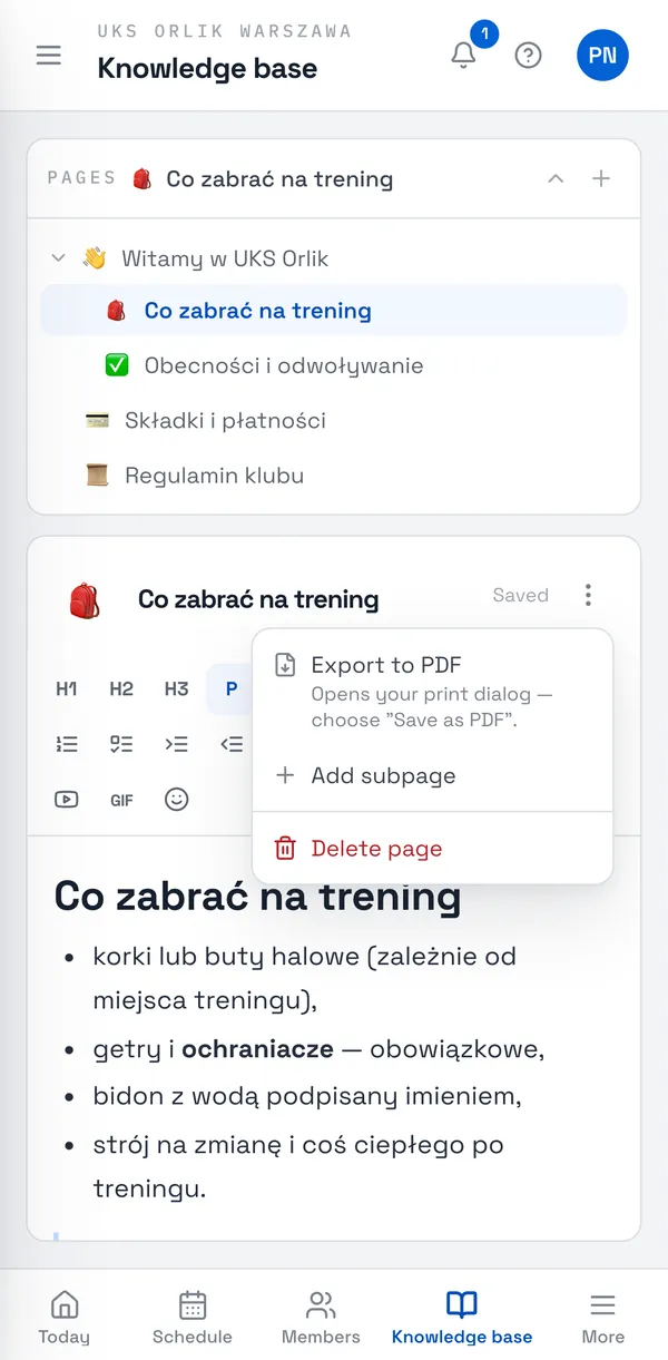 Sport Match screenshot: Click the Page actions menu next to the title.