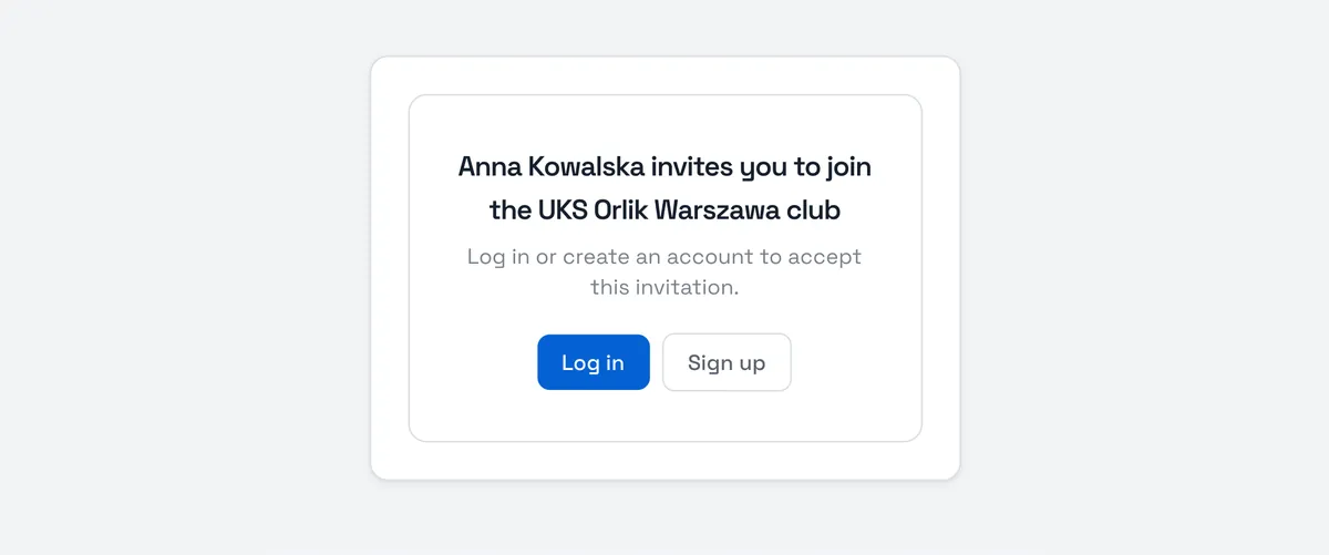 Sport Match screenshot: Open the invitation link, or scan the QR code with your phone’s camera. You’ll see the club’s name and who is inviting you.