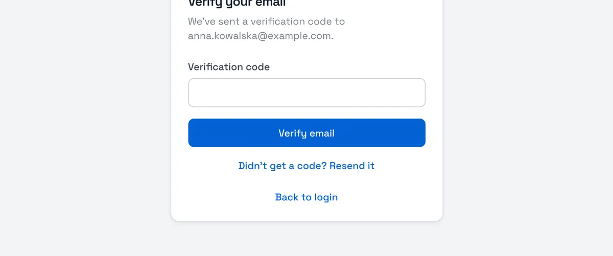 Sport Match screenshot: Check your inbox for an email with a code. Type it into Verification code and choose Verify email. No code? Look in your spam folder, or choose Didn’t get a code? Resend it.