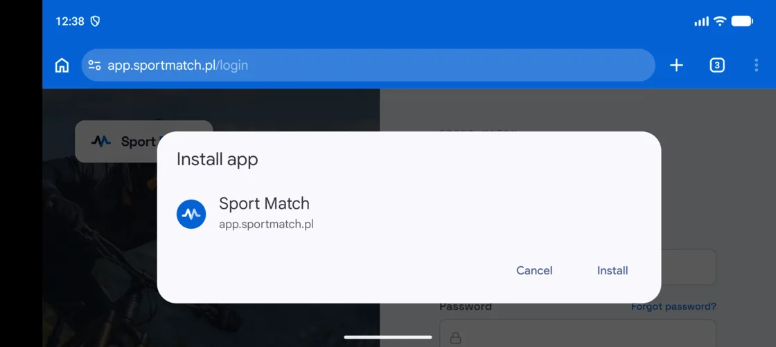 Screenshot: Confirm with Install. The icon appears on your home screen and in the app list.