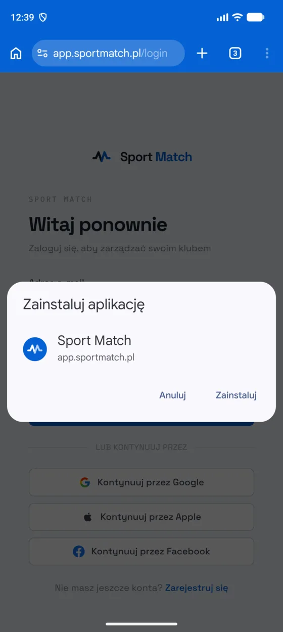 Zrzut ekranu: Potwierdź, dotykając Zainstaluj. Ikona pojawi się na ekranie głównym i na liście aplikacji.